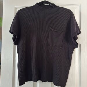 Mock Neck Black Ribbed Knit Top
